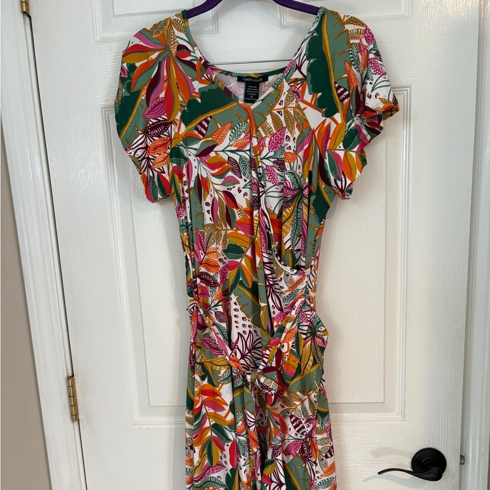 Robert Louis Tropical Print Dress with Ruffle Hem